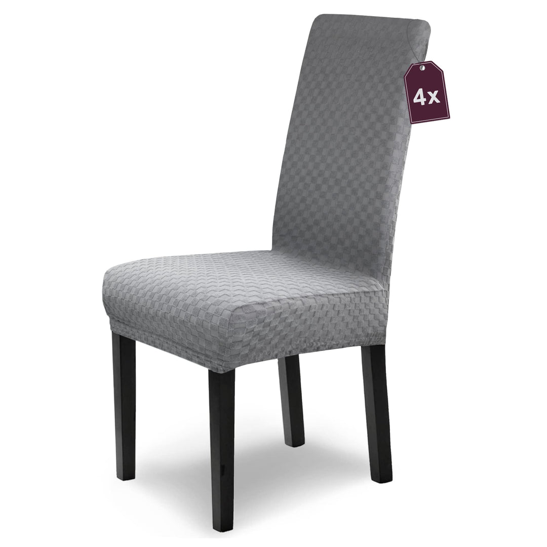 SCHEFFLER-Home Stuhlhussen Stretch Emil/Stretch Stuhlhussen Grau 4er Set/elastische Stuhlabdeckungen