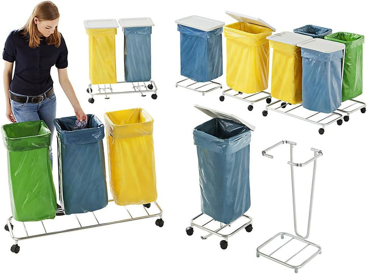 Kaiser + Kraft Müllsackständer ohne Deckel | Für Volumen 2 x 70 l, Fahrgestell, Edelstahl, Edelstahl