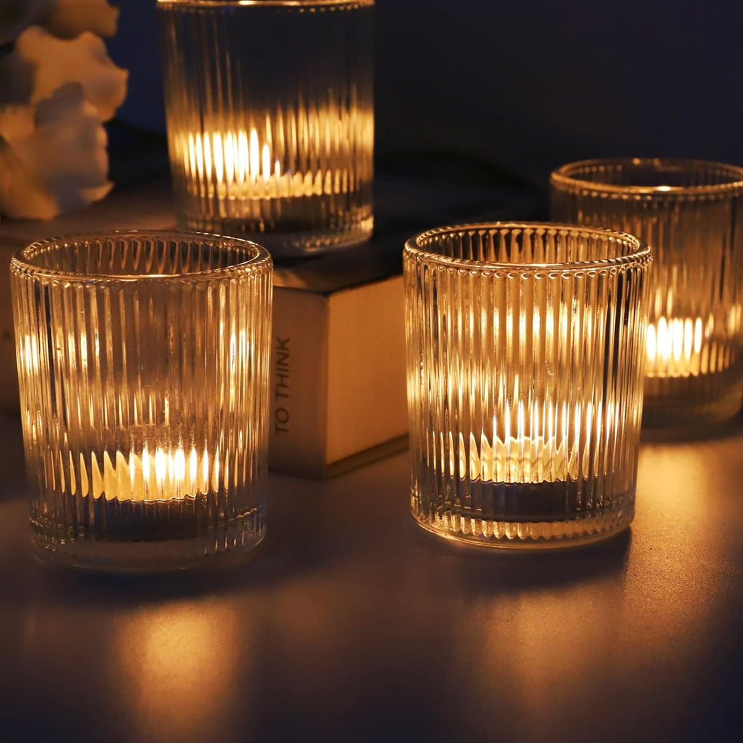 Vohocandle Klare Teelichthalter Glas mit 12, Teelichtgläser Vintage als Hochzeitsgeschenk, Transpare