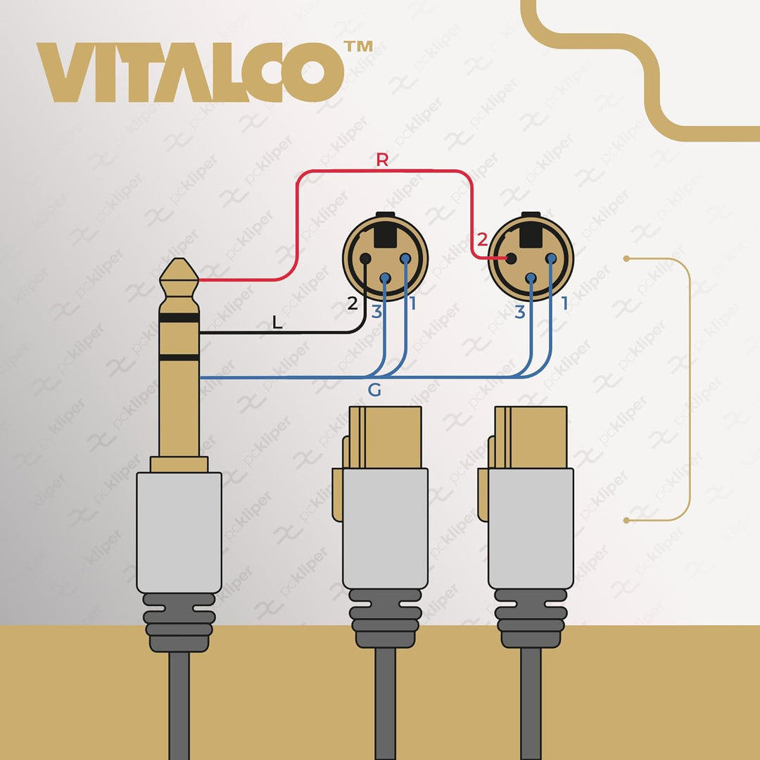 VITALCO 2x XLR Buchse auf Stereo Klinke Kabel 1.5m Mikrofonkabel 3 Polig Weiblich auf 6,3 TRS Klinke