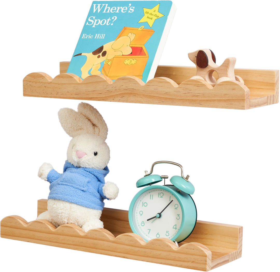 Gieanoo Schwebendes Regal, überbackene Bücherregal Wand Satz von 2 Natürlichen Massiven Kiefer Holz