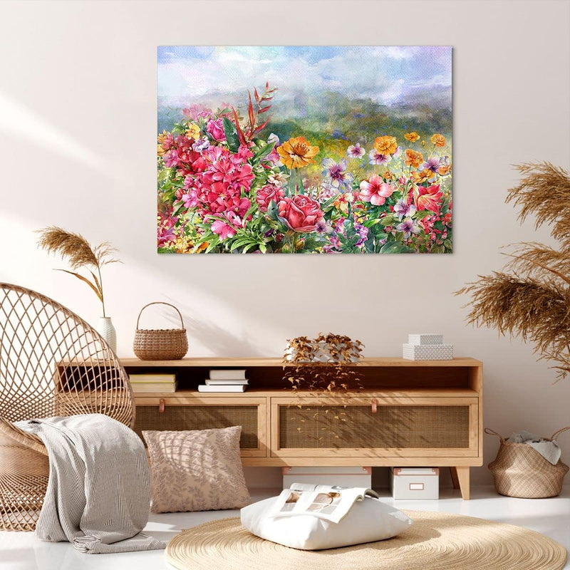 Bilder auf Leinwand 100x70cm Leinwandbild mit Rahmen blume sommer natur Gross Wanddeko Bild Schlafzi