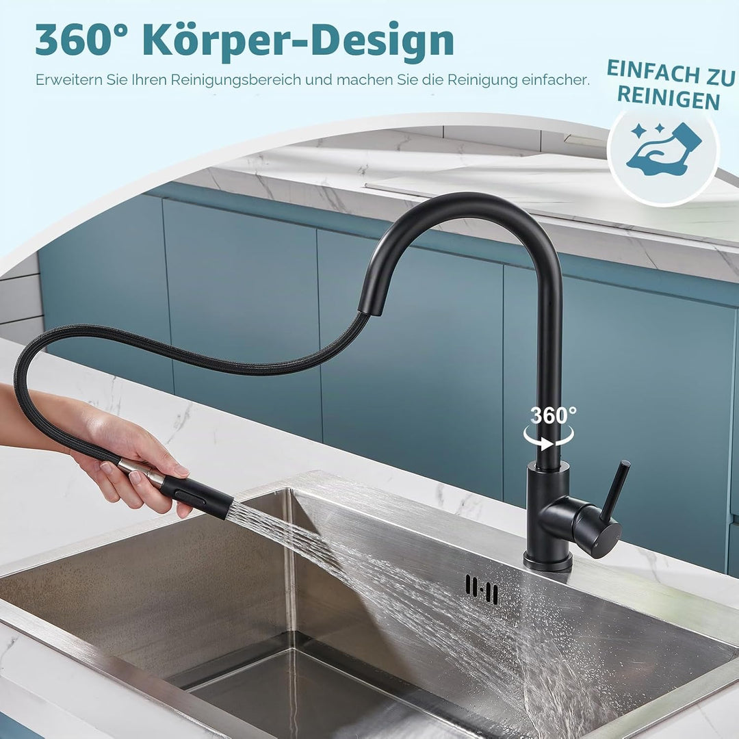 Küchenarmaturen wasserhahn küche,ausziehbar 360° Drehbar 2 Sprühfunktionen, Edelstahl küche wasserha