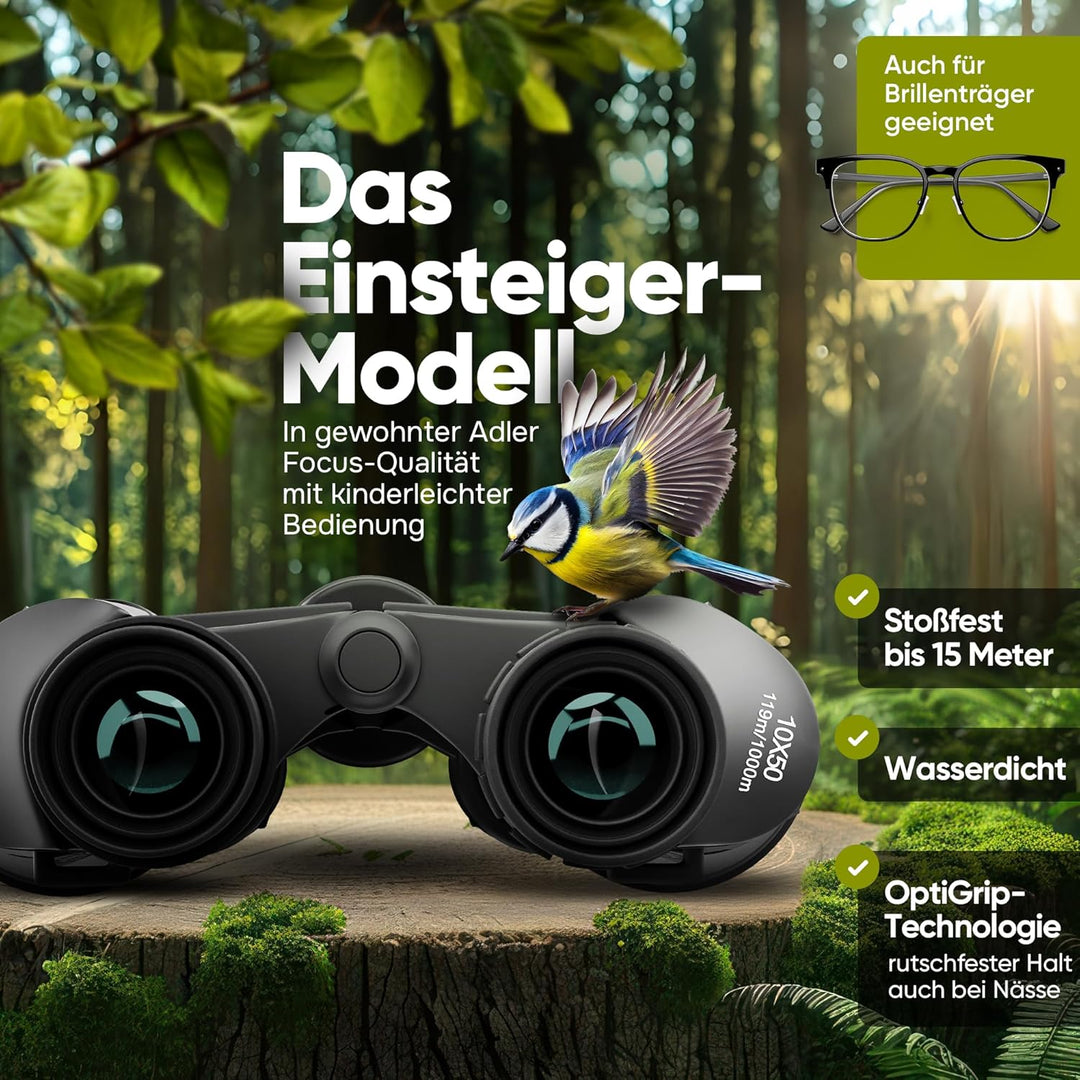 Fernglas Erwachsene 10x50 für Anfänger und Profis, HD mit 25mm Augenmuschel, BAK4+FMC,wasserdicht,le