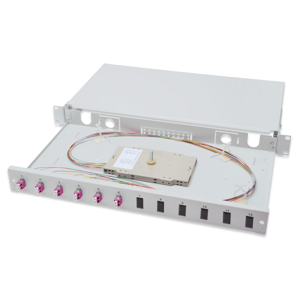 DIGITUS LWL Spleissbox 6 Kupplungen - LC - OM4 - 1HE - 19-Zoll - Multi-Mode Duplex - Mit Spleiss-Kas