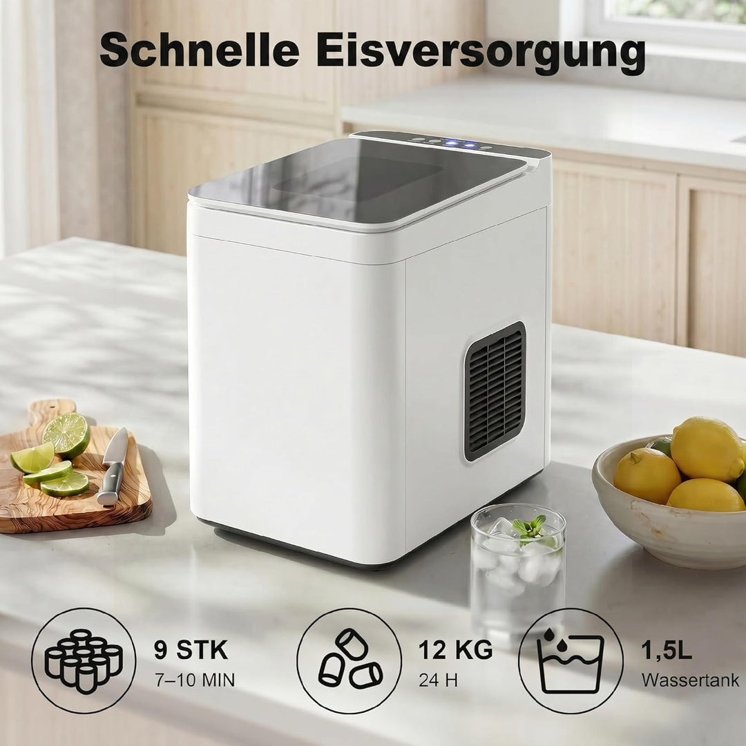HOMCOM Eiswürfelmaschine Klein, 12 kg 24 Std., 9 Eiswürfel in 7-10 Minuten, 2 Grössen von Bullet-Eis