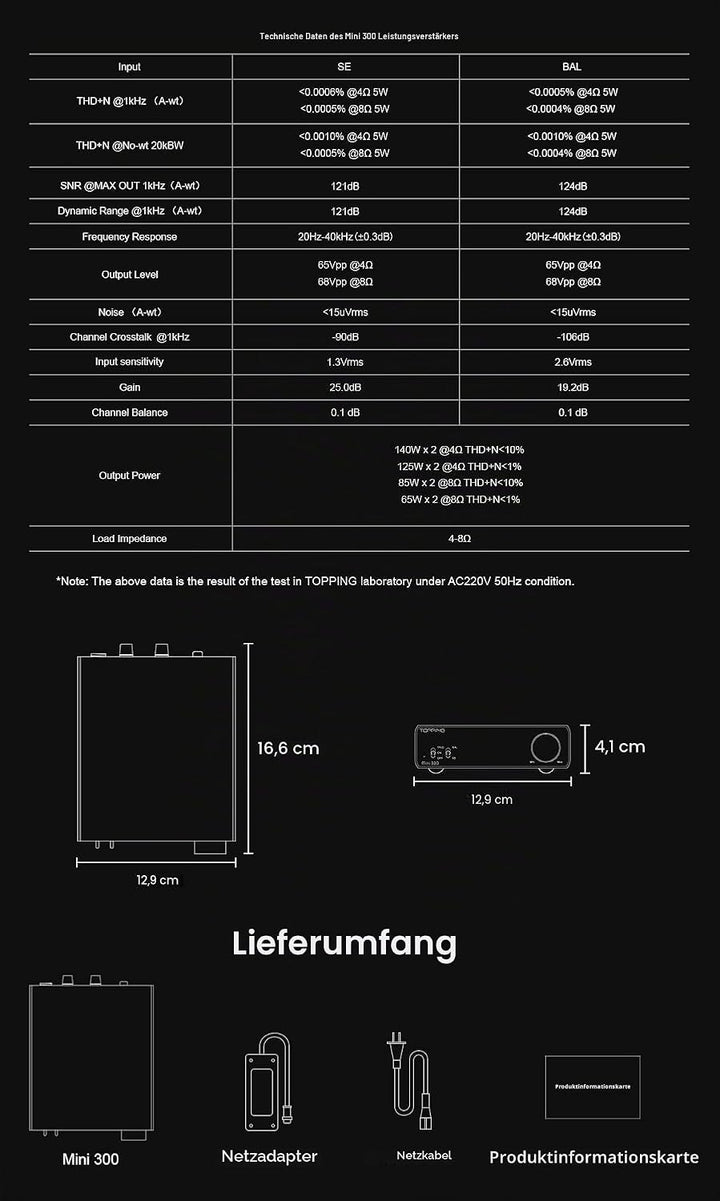 Topping Mini300 Kompakter Desktop-Leistungsverstärker – Vollständig Symmetrischer Class-D-Verstärker