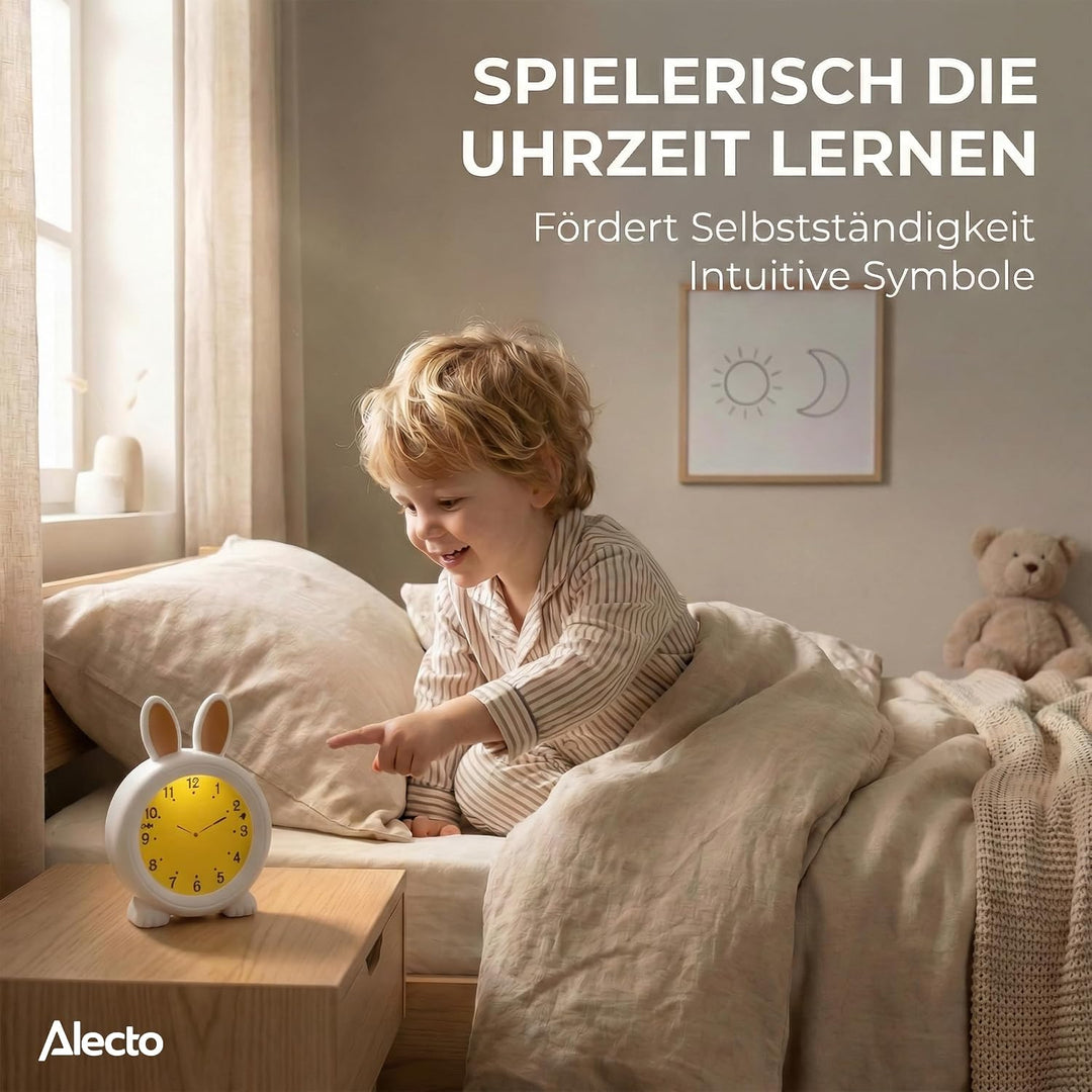 Alecto BC100BUNNY Kinderwecker - Nachttischlampe hilft Kindern EIN Zeitgefühl zu bekommen -Nachtlich
