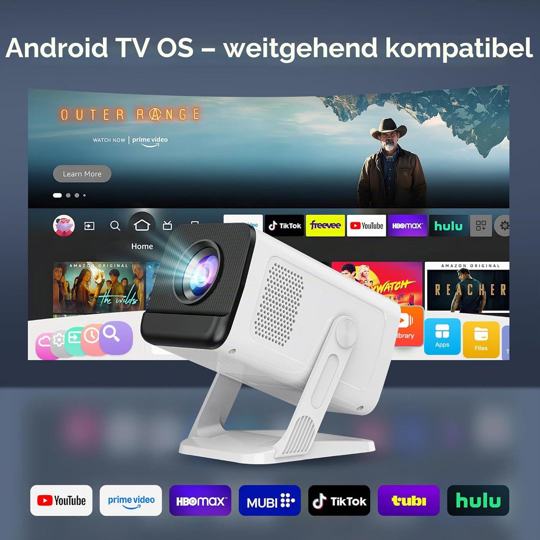 4K 1080P unterstützt Mini Beamer mit Android 11 OS Klein Projektor mit WiFi 6 Bluetooth 5.4, 270° Dr