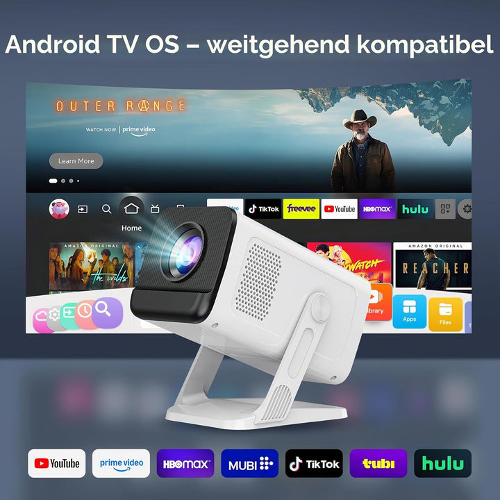 4K 1080P unterstützt Mini Beamer mit Android 11 OS Klein Projektor mit WiFi 6 Bluetooth 5.4, 270° Dr