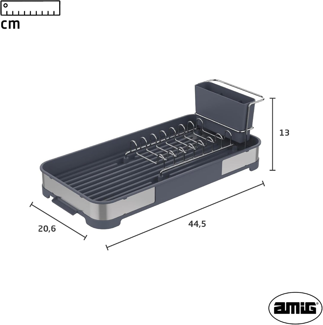 Amig - Geschirrabtropfer klein Siba - 44,5 x 20,6 x 13 cm - Edelstahl und Polypropylen - Farbe Grau