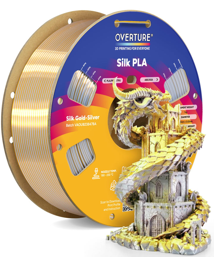 OVERTURE Silk PLA Zweifarbig Filament 1.75mm für 3D Drucker, 1kg Spule (2.2lbs), Massgenauigkeit +/-