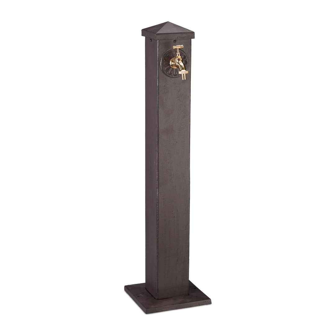 Relaxdays Wasserzapfsäule, eckig, antikes Design, mit Wasserhahn, 3/4 Zoll Anschluss, Garten Standbr