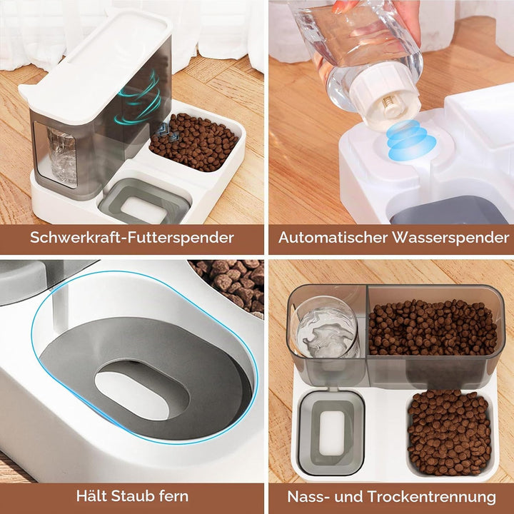 Futterautomat Katze Set, 3.8L 2-in-1 Automatischer Gravity Katzen Hund futterautomaten Wasserspender