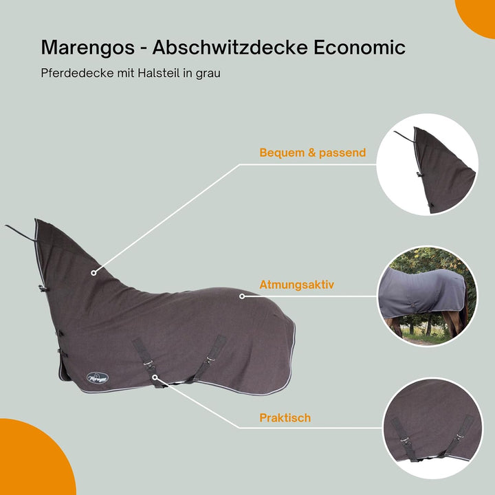 Marengos - Abschwitzdecke Economic mit Halsteil | Pferdedecke m. Kreuzgurt, Metallverschluss, Schwei