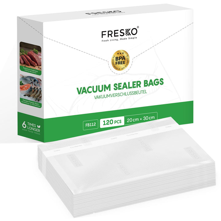 FRESKO Vakuumbeutel, Lebensmittel, 20 x 30 cm, 120 Beutel, geprägt, BPA-frei, Aufbewahrung, Einfrier