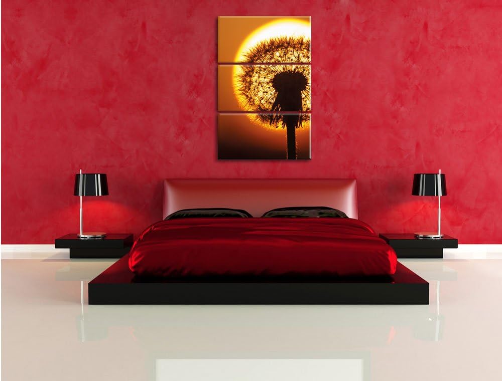 Pixxprint Pusteblume abends als Leinwandbild/Grösse: 3 Teilig (120x80) cm/Wandbild/Kunstdruck/fertig