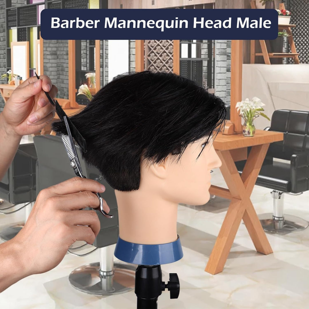 DaizySight Mann Frisierkopf 100% Echthaar, Frisurenkopf Männlicher Haarschnitt Übungskopf mit Haar,