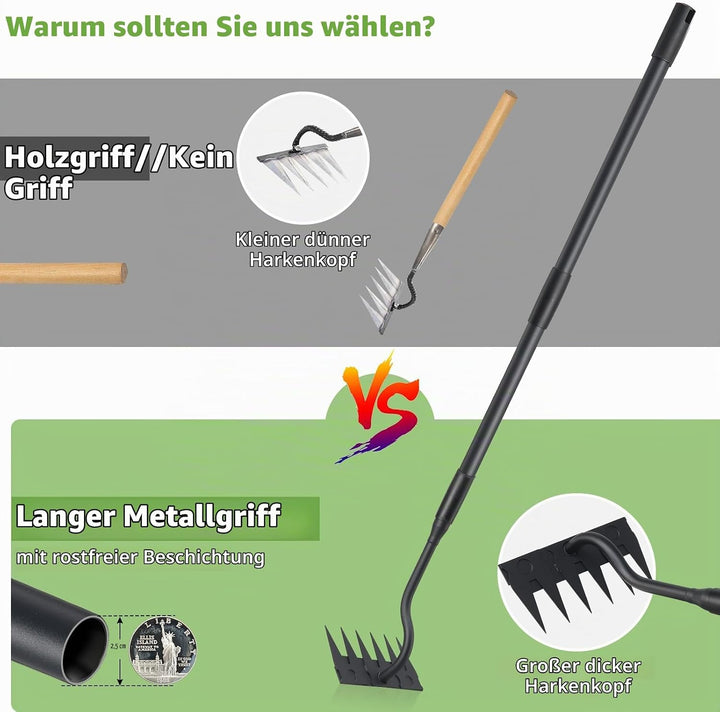Garten Harke, 140cm Langer Griff, 6 Zinken Schwerlast Gartenrechen Metal Kohlenstoffstahl Garten Rec
