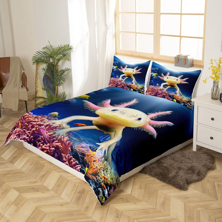 Nette Axolotl Bettbezug Set M Grösse, Fisch Meeresleben Bettwäsche Set für Kinder Teens Mädchen Zimm