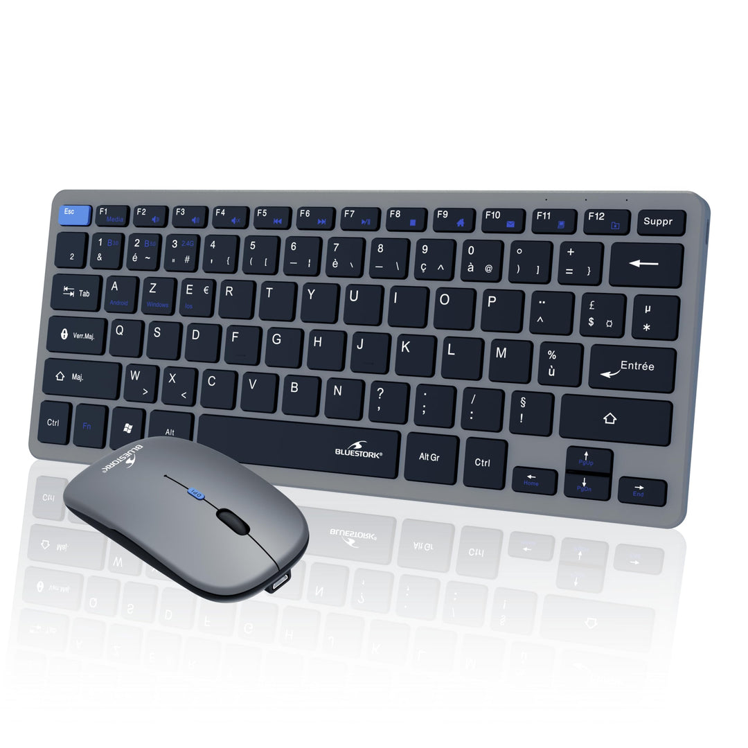 Bluestork - Set Mini V2 kabellose Tastatur Maus wiederaufladbar – kabellose AZERTY-Tastatur, kompakt