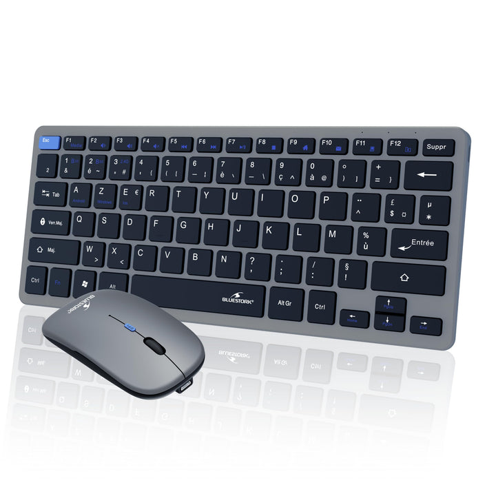 Bluestork - Set Mini V2 kabellose Tastatur Maus wiederaufladbar – kabellose AZERTY-Tastatur, kompakt