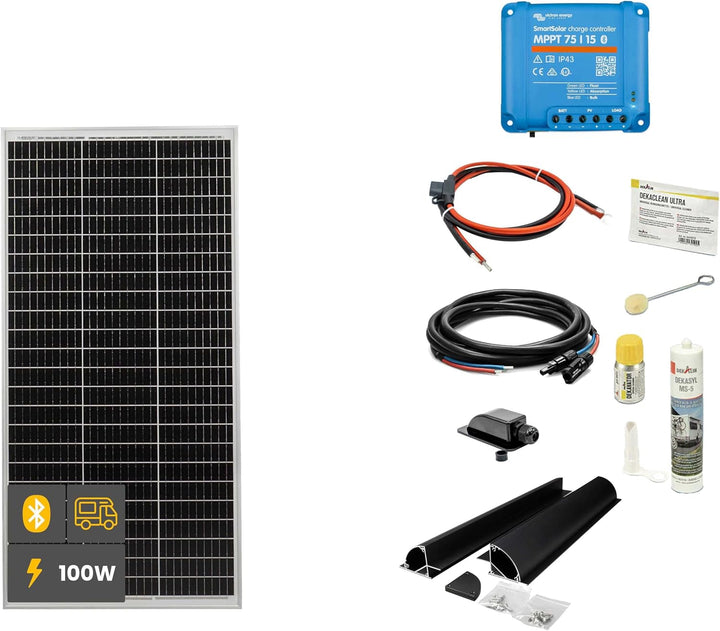 WATTSTUNDE SOLA Mono 160W Wohnmobil Solaranlage Komplett-Set, Victron MPPT Laderegler, Monokristalli