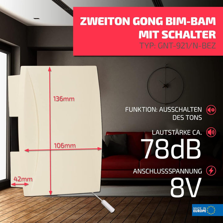 SUNDI Türgong Türklingel Gong Klingel Haustürklingel Verdrahtet Zweiklang Doppelklang 8V Bim Bam Bei