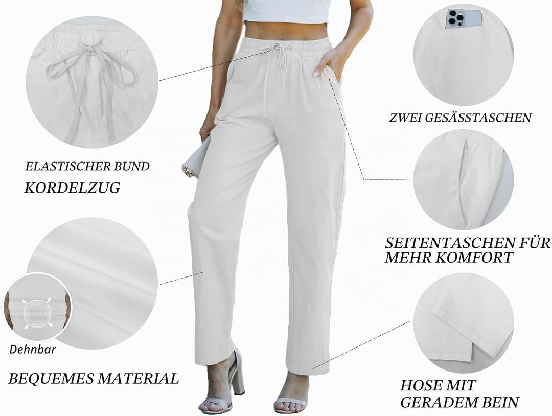 HVEPUO Hosen Damen Sommerhose Damen Leicht High Waist Hose Baumwollhose Freizeithose S A-weiss, S A-