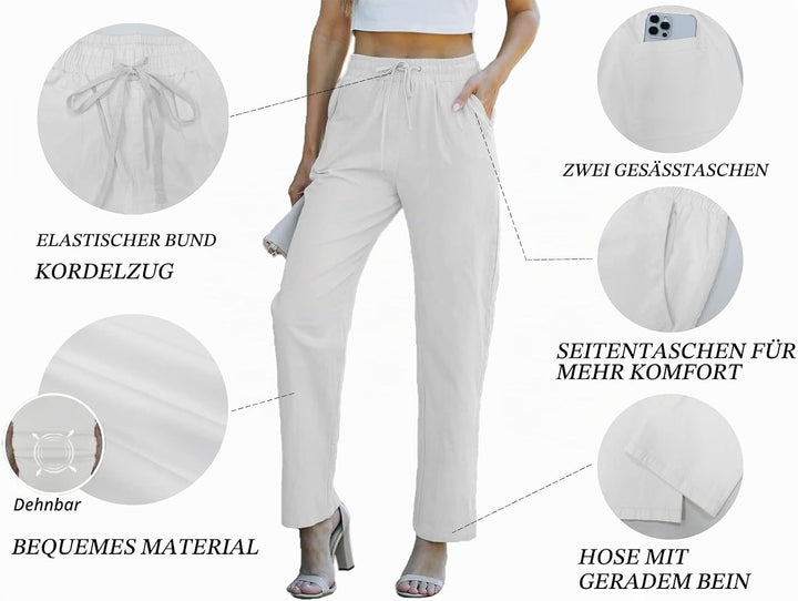 HVEPUO Hosen Damen Sommerhose Damen Leicht High Waist Hose Baumwollhose Freizeithose S A-weiss, S A-
