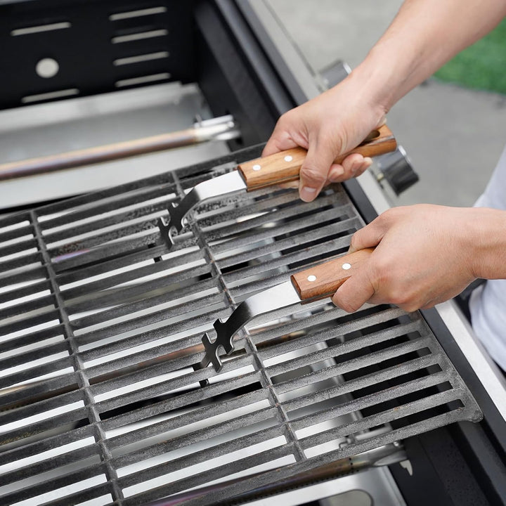 onlyfire Grillrostheber Edelstahl mit Holzgriff, Grillzubehör für Edelstahlroste und Grillrost Gusse