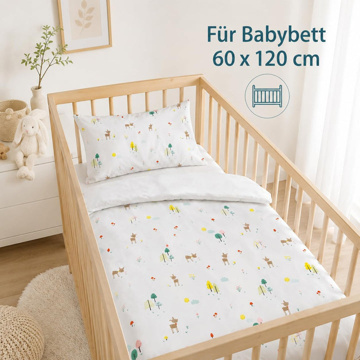 Wendbare Babybettwäsche-Sets (60 x 120 cm), 100 % Baumwolle, bestehend aus Bettbezug und Kissenbezug