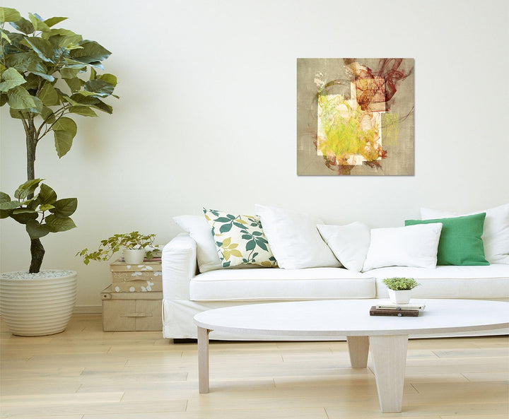 Paul Sinus Art Cluster der Leidenschaft - Abstrakt339_60x60cm Bild auf Leinwand beige weinrot gelbgr