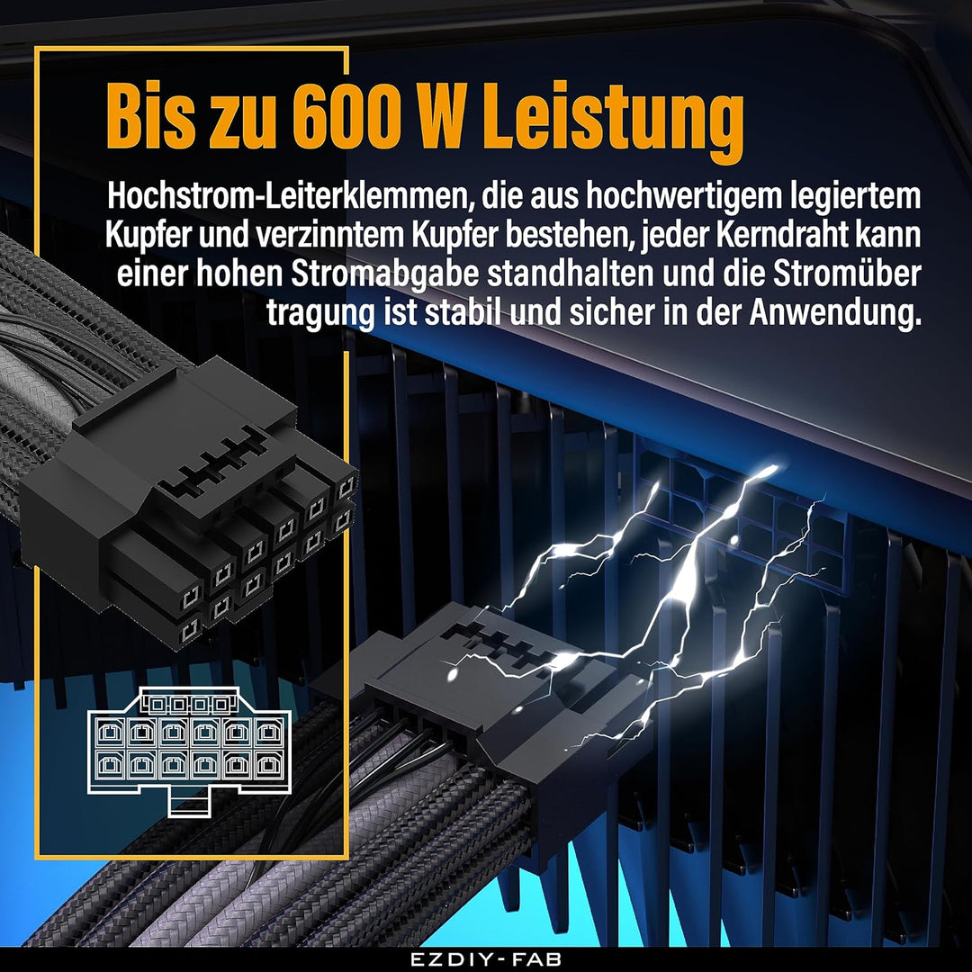 EZDIY-FAB 16AWG PCI-e 5.0 12VHPWR PSU Sleeved Kabel,600W 12+4 Pin Stecker auf 12+4 Pin Stecker Kabel
