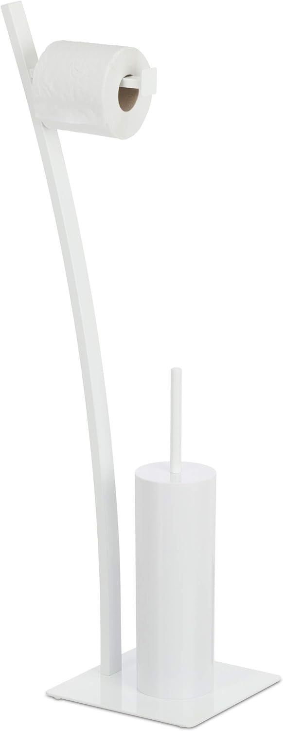 Relaxdays weiss, Garnitur, Toilettenpapierhalter, Bürste, WC-Bürstenhalter, hygienisch, HxBxT: 78x29