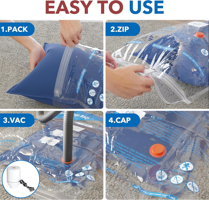 MEIQIHOME 16er Set Vakuumbeutel mit Elektrischer Pumpe – 4J/4L/4M/4S – Kompressionsbeutel für Kleidu