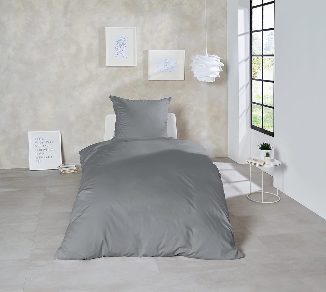 Beddress - Luxus-Satin-Bettwäsche, Uni Graphit, 200x200 + 2x80x80 cm, 100% gekämmte Baumwolle, OekoT