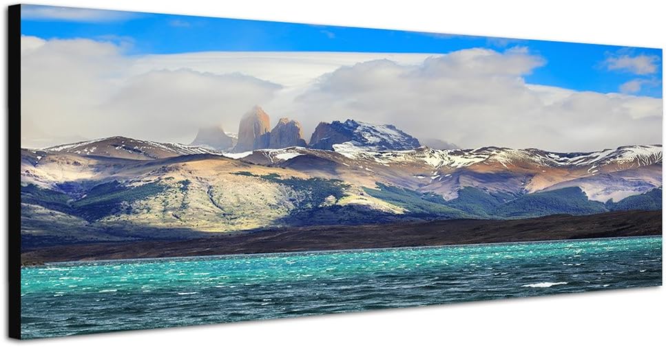 Paul Sinus Art Panoramabild auf Leinwand und Keilrahmen 150x50cm Patagonien Nationalpark Berge Meer