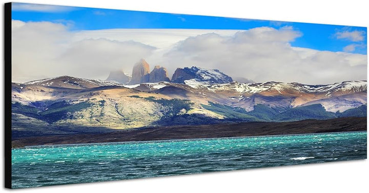 Paul Sinus Art Panoramabild auf Leinwand und Keilrahmen 150x50cm Patagonien Nationalpark Berge Meer
