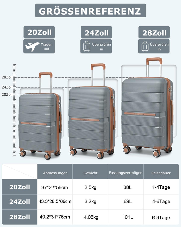 British Traveller Reisekoffer Mittelgross Koffer Trolleys Mittelgross Hartschalenkoffer 100% PP Hand