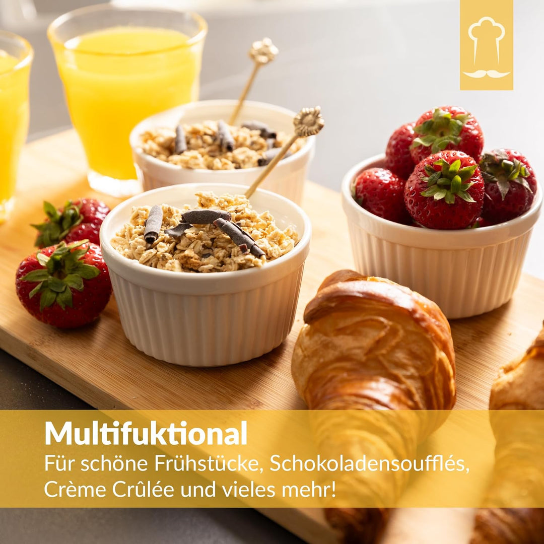 Chefarone® Soufflé Förmchen Backofenfest 10er Set - Creme Brulee Schälchen Keramik zum Backen und An