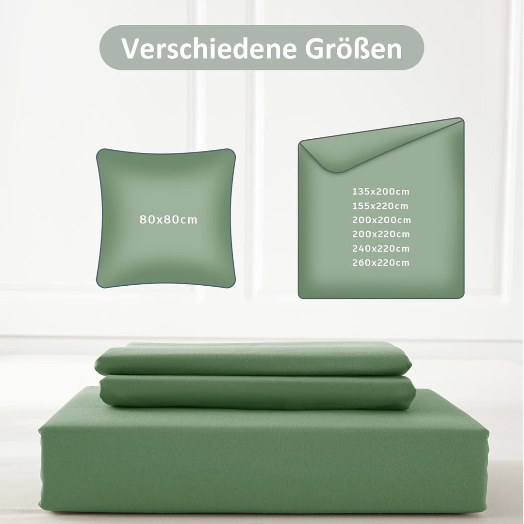 REDKEY Bettwäsche 200x220 3-teilig Rasen grün - Mikrofaser Bettwäsche-Set mit Reissverschluss, 200 x