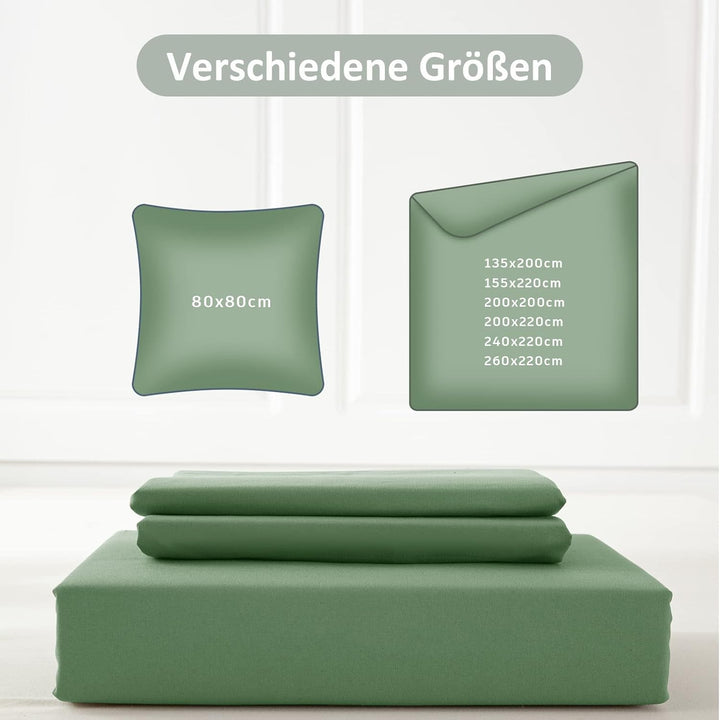 REDKEY Bettwäsche 200x220 3-teilig Rasen grün - Mikrofaser Bettwäsche-Set mit Reissverschluss, 200 x