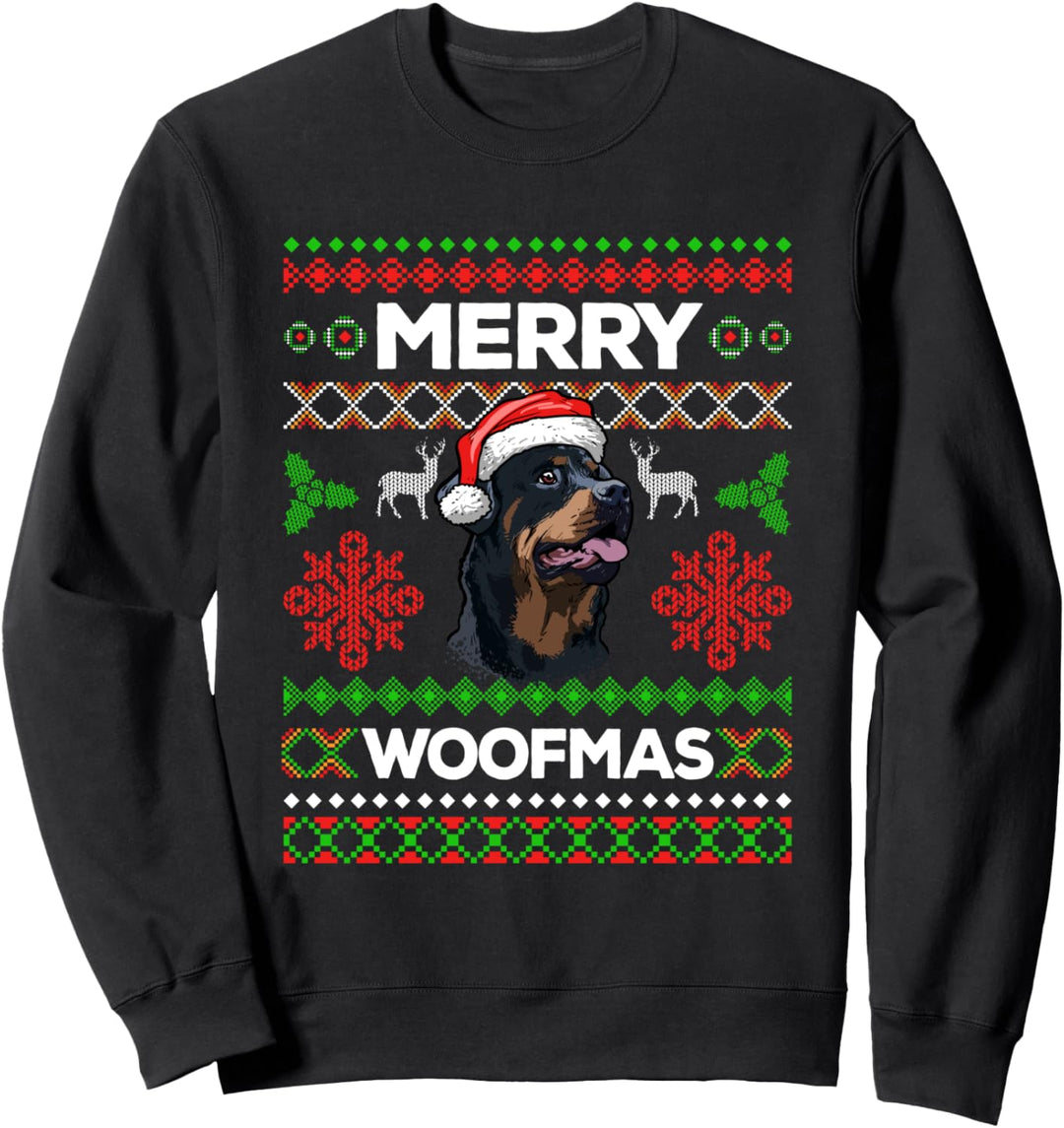 Merry Woofmas Ugly Sweater Weihnachten Rottweiler Hunde Sweatshirt