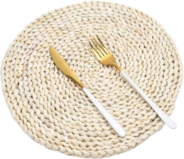6er Set 35cm Durchmesser Handgefertigte, Hitzebeständige Maisschalen-Platzsets: Gewebte Rattan-Tisch