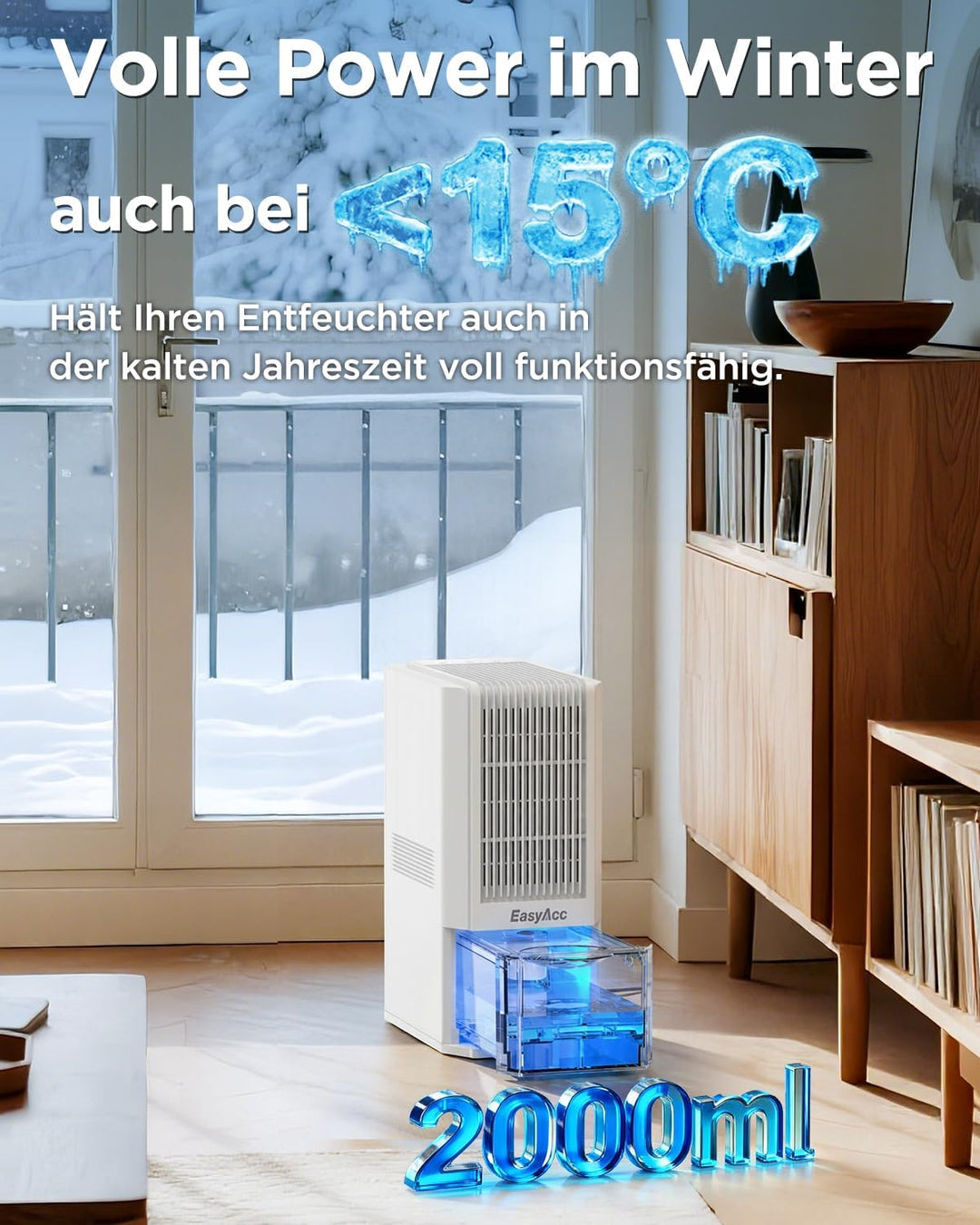 EasyAcc Badezimmer Luftentfeuchter Elektrisch 2000mL Innovativer Luftentfeuchter 1,3L/Tag, Effizient