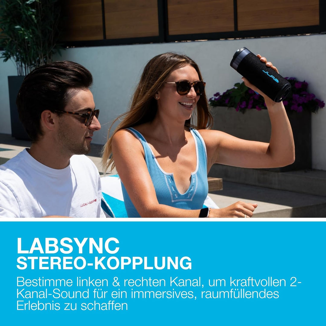 JLab Go Party Tragbarer Bluetooth Lautsprecher 16H+ Akku, Schwarz | 10W Drahtloser Outdoor Reise-Lau