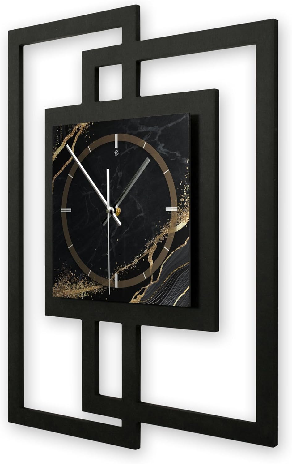 Kreative Feder Designer-WANDUHR „Black &amp; Gold Waves“ in modernem Metallic-Look ohne Tickgeräusche (F