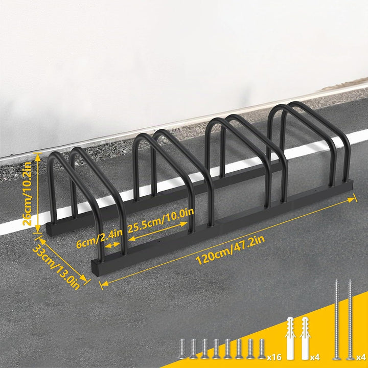 Froadp Fahrradständer Boden für 4 Fahrräder,Mehrfachständer für 30-65mm Reifenbreite, Galvanisierter