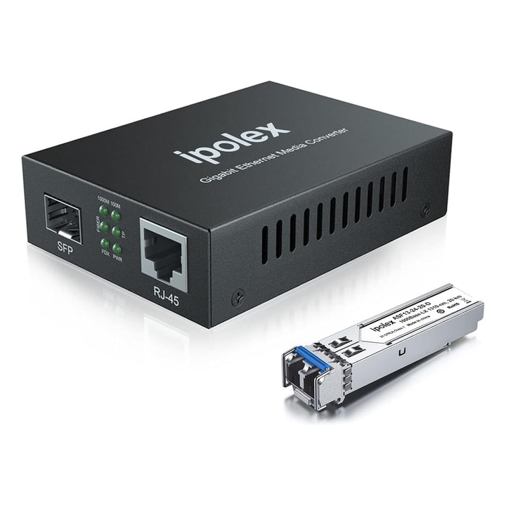 ipolex Gigabit Ethernet Medienkonverter LWL Glasfaser Singlemode LC, mit 1G SFP LX Transceiver-10/10